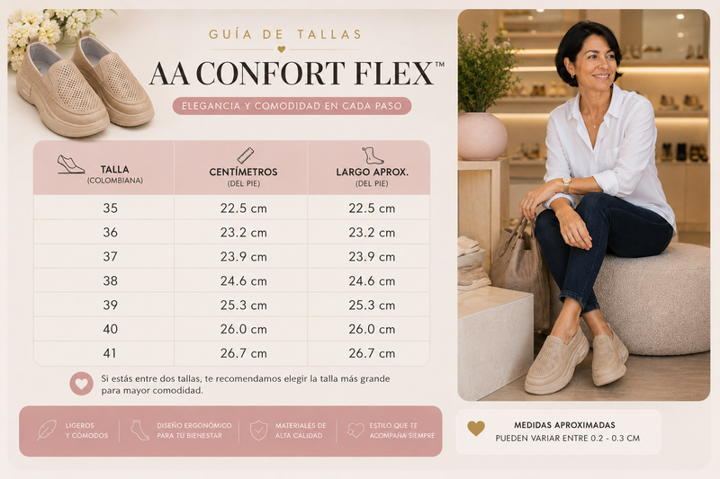 Guía de tallas AA Confort Flex™